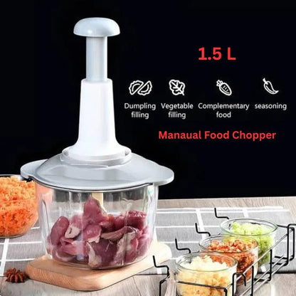 Hand Push Manual Food Chopper - 1.5Ltr