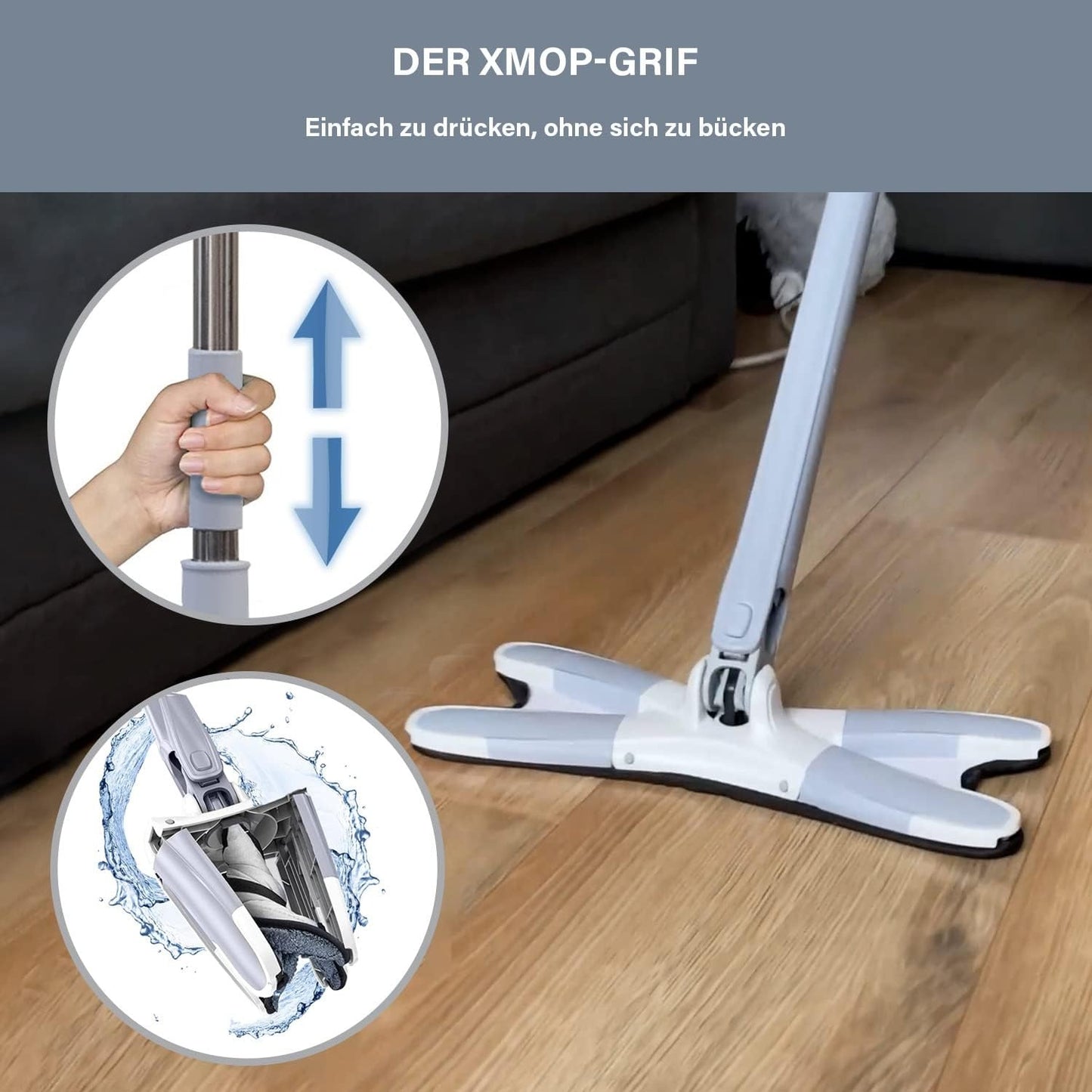XMOP Floor Mop | Advanced Cleaning Technology | Easy Floor Wiping | Microfiber Head | Durable & Portable